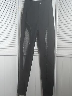 Black Mesh Panel Skinny Pants